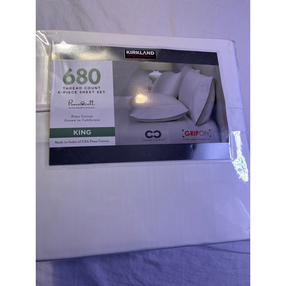 Kirkland Signature 6-Piece Sheet Set King Bright White NEW 680 Thread Count
